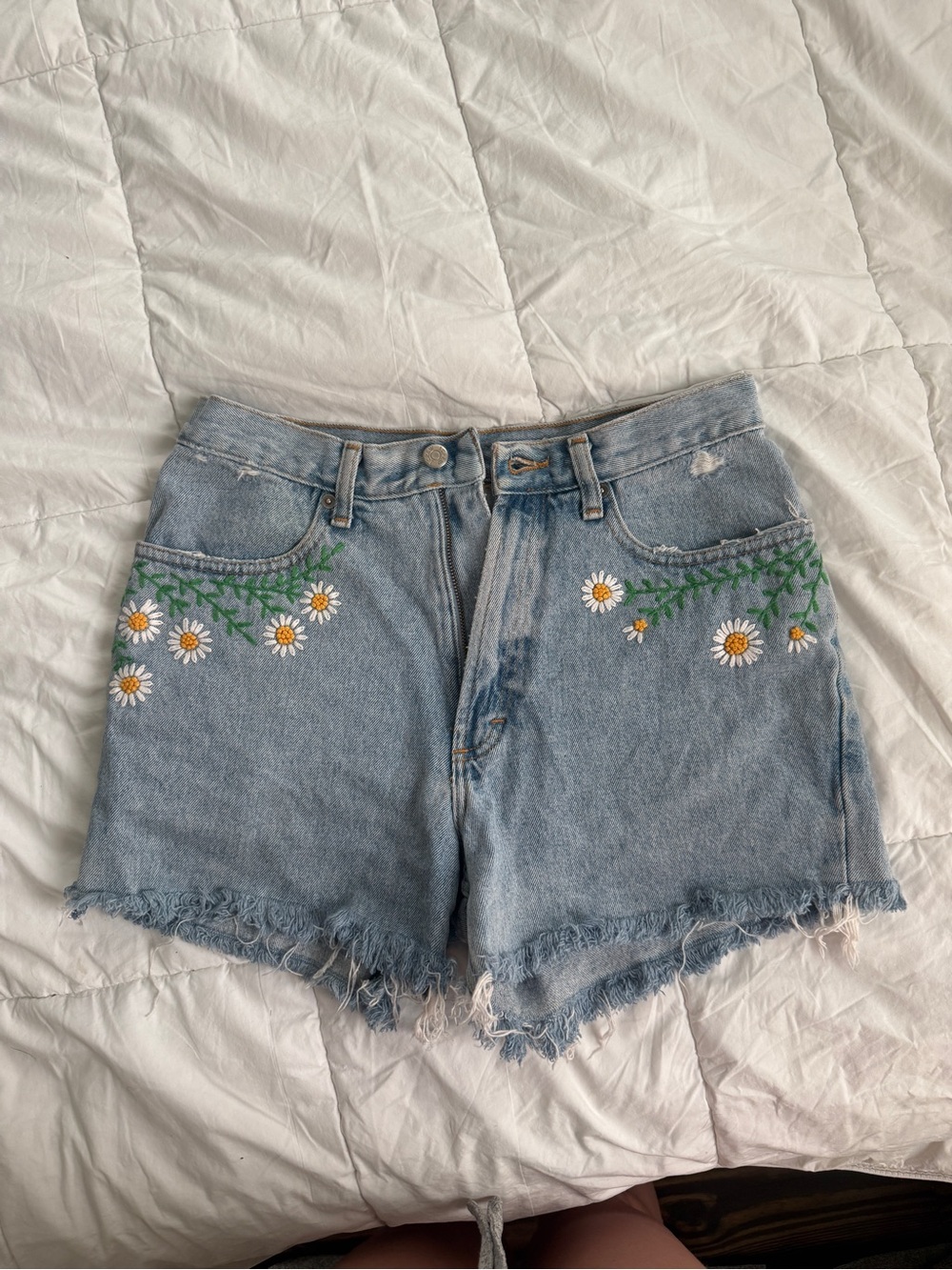 J. Crew Light Blue Denim Shorts with Daisy Embroidery